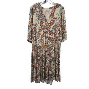 Kate & Sam Womens Paisley A-Line Dress 3/4 Sleeve Multicolor Size Small